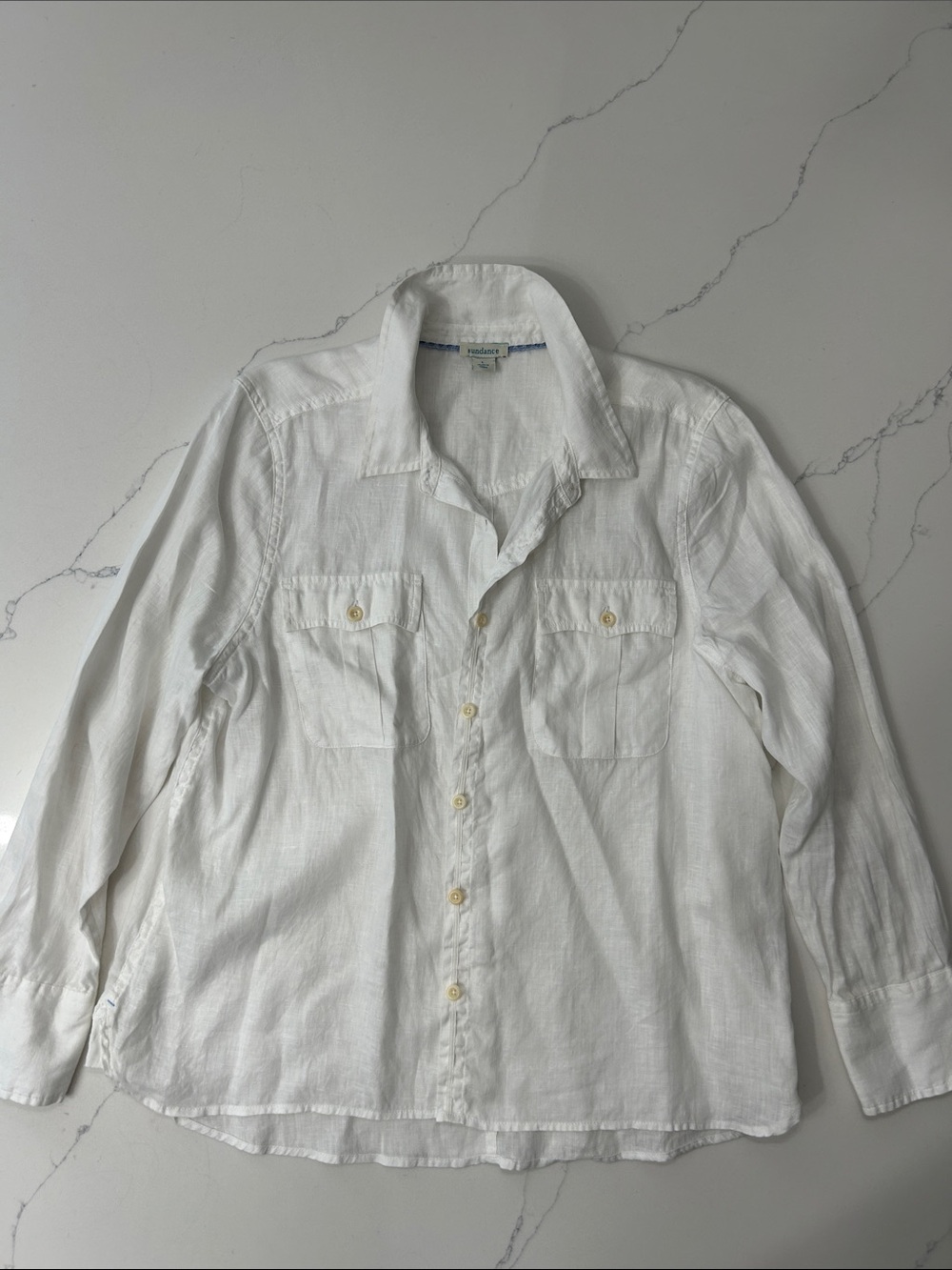 Sundance White Linen-Blend Button Front Blouse